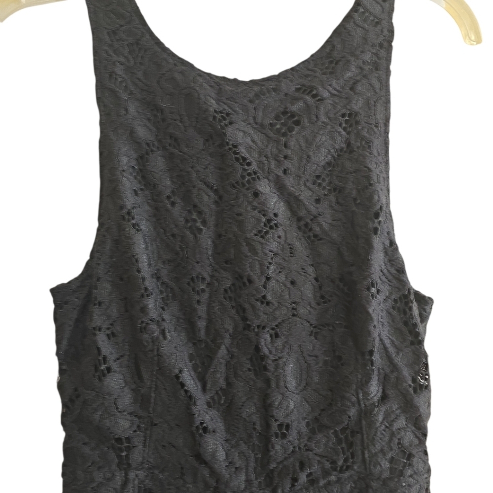 Free People Rise & Shine Black Lace Jumsuit Bell Bottom Flare Leg 2 Open Back - Picture 6 of 8